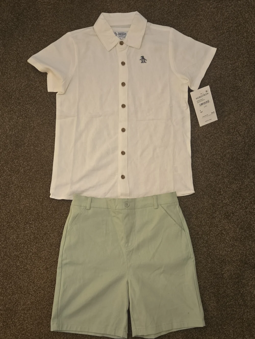 Original Penguin White Short-Sleeve Button-Down Shirt with Navy Logo - Kids
